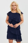 Granatowa szyfonowa sukienka Bellissima – falbany, midi, plus size