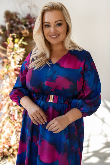 Granatowo-fuksjowa sukienka midi GISELLE – elegancja i lekkość w stylu premium