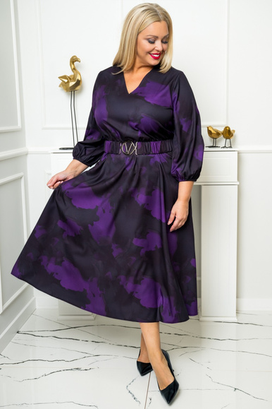 Fioletowo-czarna sukienka midi GISELLE Plus Size – nowoczesna elegancja w dużych rozmiarach