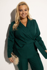 Butelkowozielony komplet garniturowy PREMIUM – wiązana marynarka i spodnie z kantem Plus Size