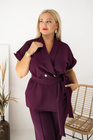 Bordowy elegancki komplet FELICITA – marynarka wiązana i spodnie | Premium Plus Size