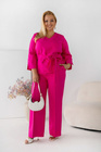 Amarantowy komplet elegancki LUXARIA Plus Size – spodnie z wysokim stanem i prostą nogawką