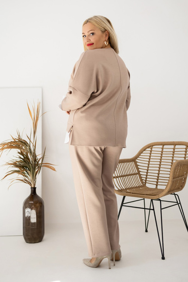 Beżowy komplet damski plus size MILANO – bluza z białymi wstawkami + spodnie