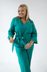 Miętowozielony komplet elegancki LUXARIA Plus Size – dekolt V, pasek i wysoki stan
