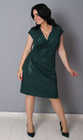 Butelkowo zielona brokatowa sukienka kopertowa EMERALD GLIMMER midi Plus Size