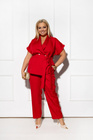Czerwony elegancki komplet FELICITA – marynarka wiązana i spodnie | Premium Plus Size