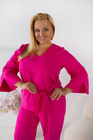 Amarantowy komplet elegancki LUXARIA Plus Size – spodnie z wysokim stanem i prostą nogawką