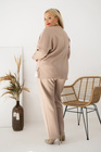 Beżowy komplet damski plus size MILANO – bluza z białymi wstawkami + spodnie