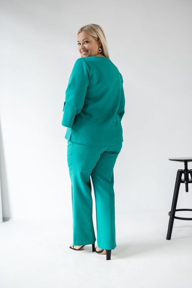 Miętowozielony komplet elegancki LUXARIA Plus Size – dekolt V, pasek i wysoki stan