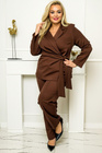Czekoladowy komplet garniturowy PREMIUM – wiązana marynarka i spodnie z kantem Plus Size