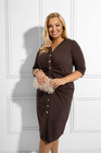 Czekoladowa dzianinowa sukienka ELZA midi Plus Size – klasa i wygoda w dużym rozmiarze