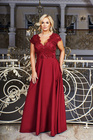 CRYSTAL - długa suknia z krótkim rękawkiem burgund