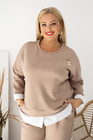 Beżowy komplet damski plus size MILANO – bluza z białymi wstawkami + spodnie