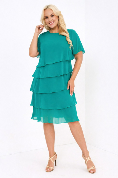 Turkusowa sukienka szyfonowa z falbankami MELANIA