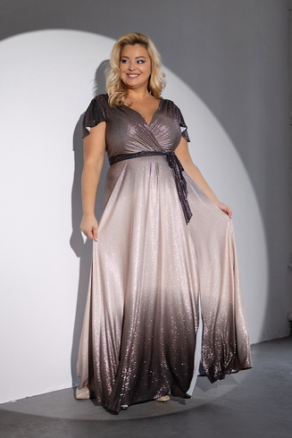 Cappuccino-czarna długa sukienka brokatowa AMAYA – klasa i elegancja XXL