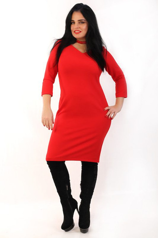 Sukienka z dzianiny WAFELEK, rękaw 3/4 czerwona
