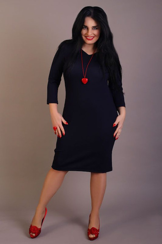 Sukienka z dzianiny WAFELEK, rękaw 3/4 granatowa