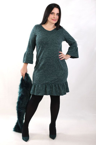 Sukienka CASILDA sweterkowa zieleń butelkowa