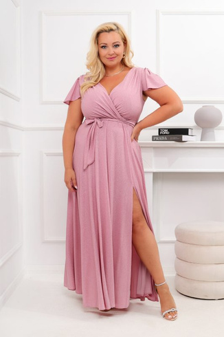 Pudroworóżowa brokatowa Sukienka Maxi ANGELIKA
