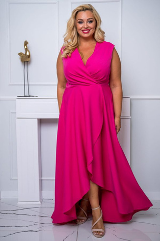 GRACIA - Długa suknia z gładkiej tkaniny, fuksja