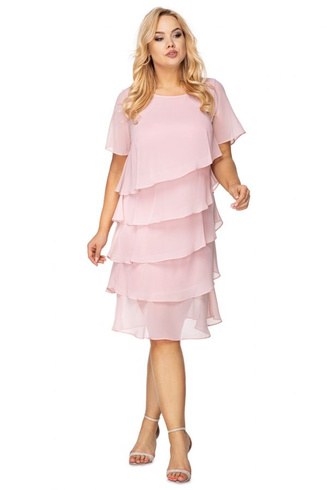 Pudrowo różowa sukienka z falbankami MELANIA