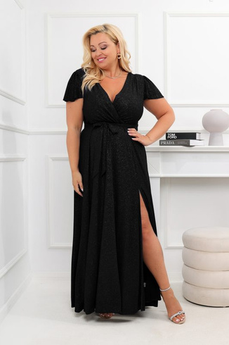 Czarna brokatowa sukienka ANGELIKA maxi – ponadczasowa elegancja plus size