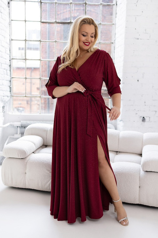 Bordowa brokatowa sukienka ARABELLA maxi Plus Size– zmysłowa elegancja w dużym rozmiarze