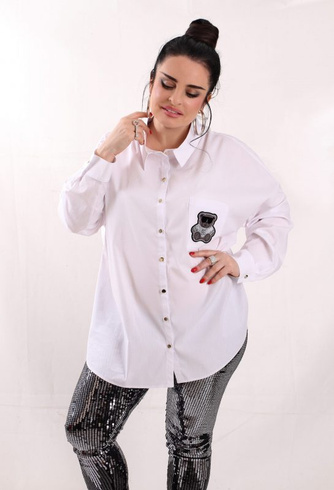 Biała koszula damska z aplikacją misia - CROMA