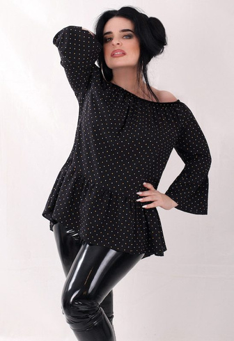 Czarna bluzka hiszpanka Margarita  Plus Size w kropeczki