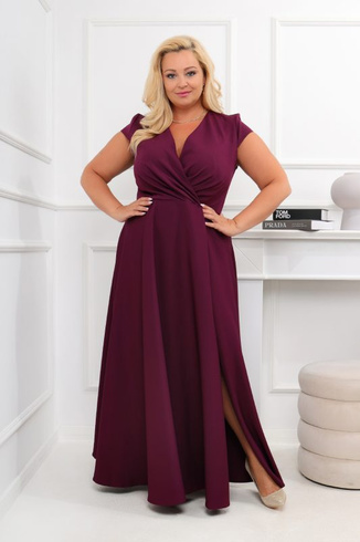 Śliwkowa długa sukienka wieczorowa BELLA ELEGANZA – elegancja w stylu premium plus size