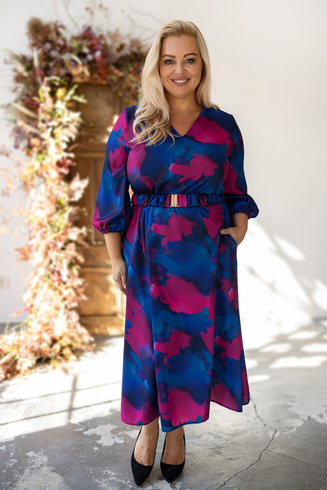 Granatowo-fuksjowa sukienka midi GISELLE – elegancja i lekkość w stylu premium