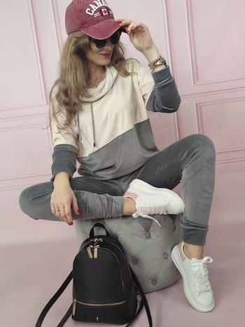 Komplet dresowy MALWINA z kapturem, śmietankowo-szary