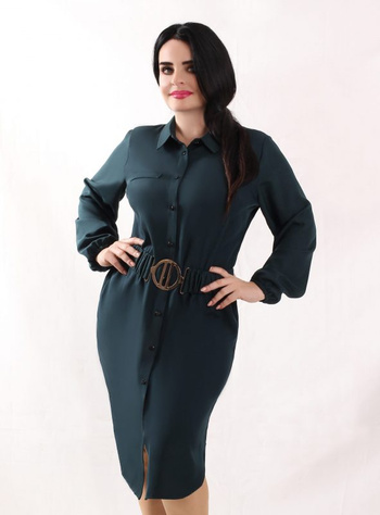 Zielona sukienka z ozdobnym paskiem Camelia