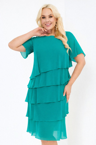 Turkusowa sukienka szyfonowa z falbankami MELANIA