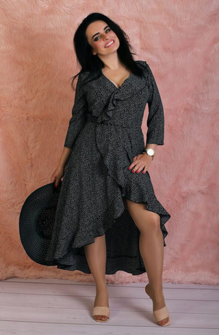 Asymetryczna sukienka DORITA Plus Size Czarna w białe kropki