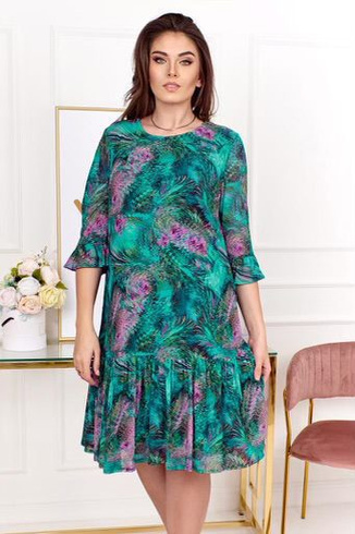 Szmaragdowa sukienka z falbanką w stylu Boho Plus Size, wzór 2