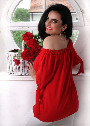 Bluzka Hiszpanka PLUS SIZE z wiązaniem, czerwona