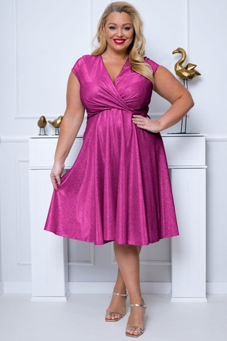 Ekskluzywna sukienka wizytowa z połyskującej tkaniny - NICOL DIAMOND fuksja
