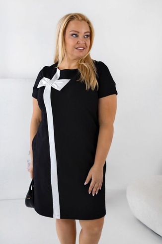 Czarna sukienka bawełniana COCO reverse z białą kokardą – czarno-biała elegancja