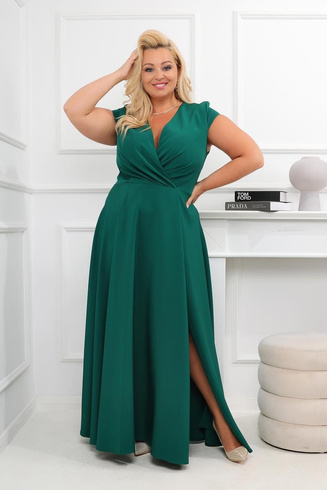 Butelkowozielona długa sukienka wieczorowa BELLA ELEGANZA – elegancja w dużym rozmiarze