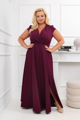 Śliwkowa długa sukienka wieczorowa BELLA ELEGANZA – elegancja w stylu premium plus size