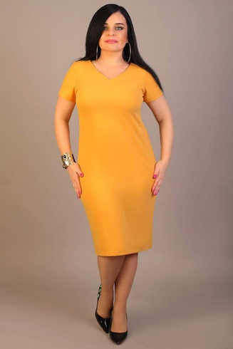 Sukienka gładka CARMEN z krótkim rękawkiem, musztardowa