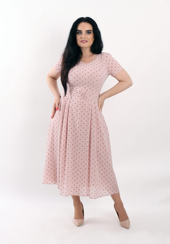 Szyfonowa sukienka w groszki 3991, pudrowy róż