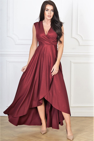 GRACIA - Długa suknia z brokatowej tkaniny, bordowa