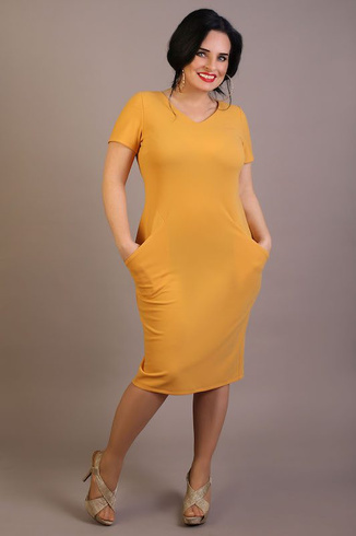 Sukienka dzianinowa NIKOLA z kieszonkami, musztardowa
