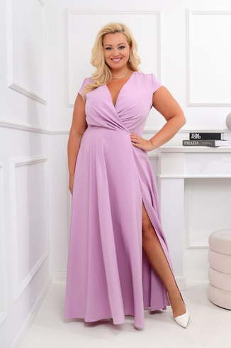 Wrzosowa długa sukienka wieczorowa BELLA ELEGANZA – kobiecość i szyk w dużym rozmiarze