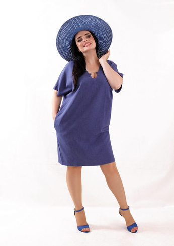 Sukienka z kimonowym rękawem w kolorze jeansowym Plus Size LEN