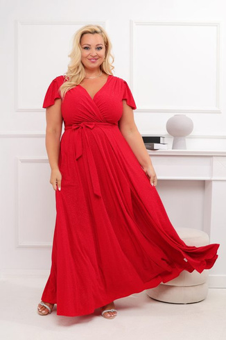 Czerwona brokatowa sukienka ANGELIKA maxi – zmysłowa elegancja w dużym rozmiarze