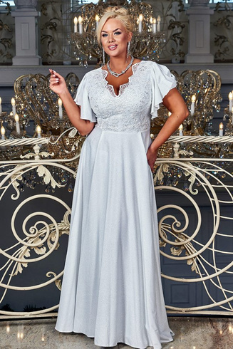 LAURA - Długa suknia brocate shine ecru