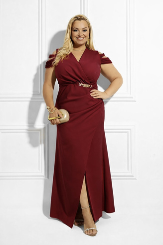 Bordowa wieczorowa sukienka maxi DIVINA ROYALE PLUS SIZE